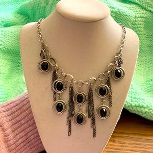 Silver and Black Floating Beads & Chains Necklace